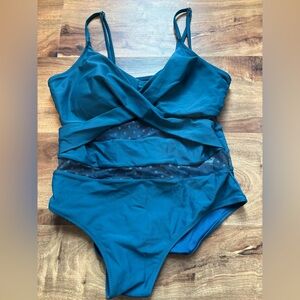 Women’s Teal Mesh One-Piece Swimwear